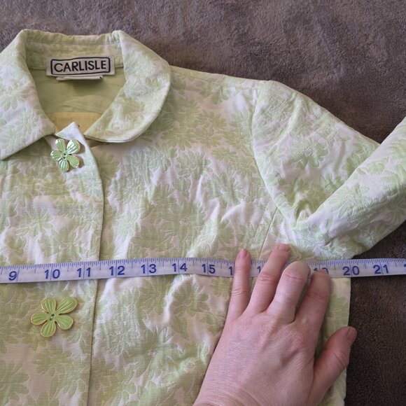 Carlisle Vintage Green Floral Jacquard Jacket Blazer Size 8 Button Front - Picture 12 of 15